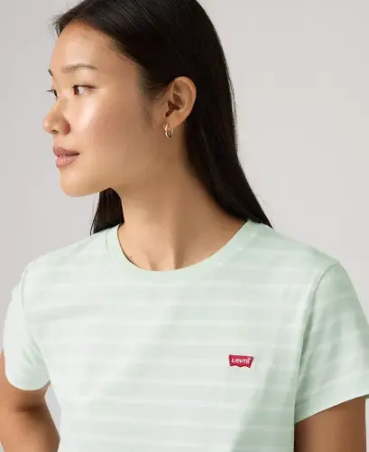 Women's The Perfect Crew Neck Cotton T-Shirt - Emily Stripe Pale Blue - 2