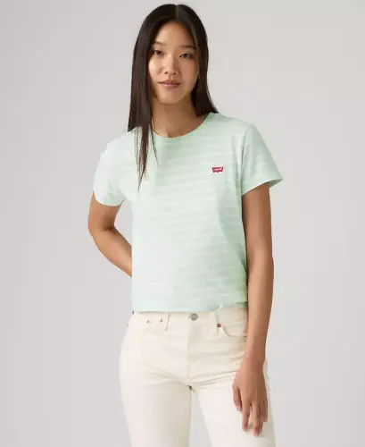 Women's The Perfect Crew Neck Cotton T-Shirt - Emily Stripe Pale Blue - 4