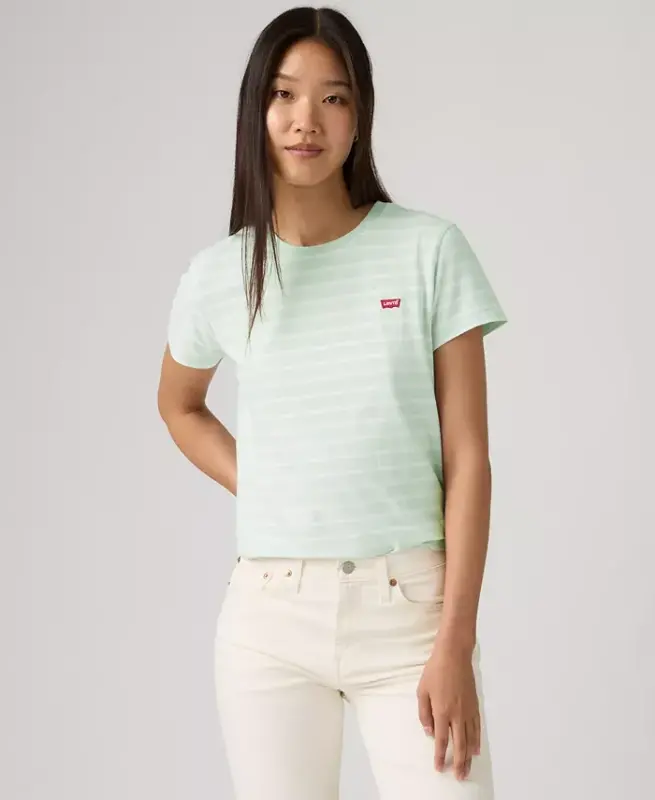 Women's The Perfect Crew Neck Cotton T-Shirt - Emily Stripe Pale Blue - 4