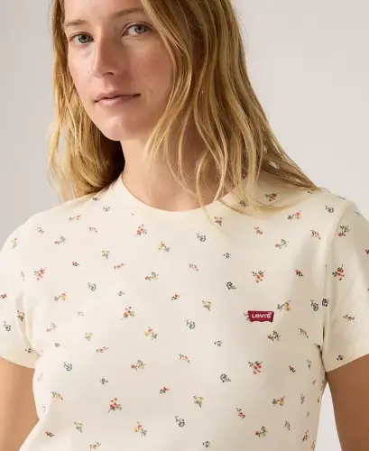 Women's The Perfect Crew Neck Cotton T-Shirt - Maja Ditsy Egret - 3