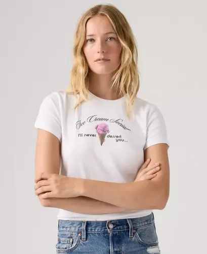 Women's The Perfect Crew Neck Cotton T-Shirt - Roll With It Bright White 