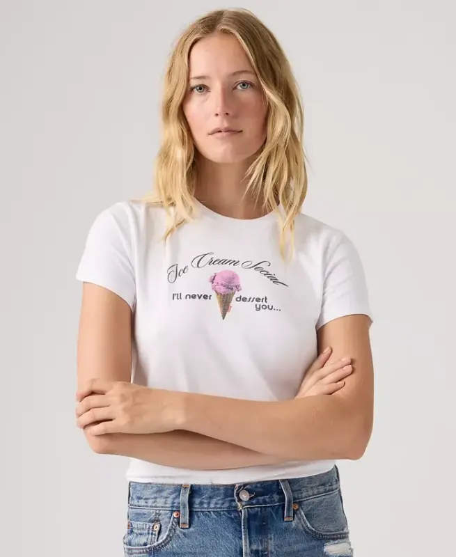 Women's The Perfect Crew Neck Cotton T-Shirt - Roll With It Bright White - LEVI'S