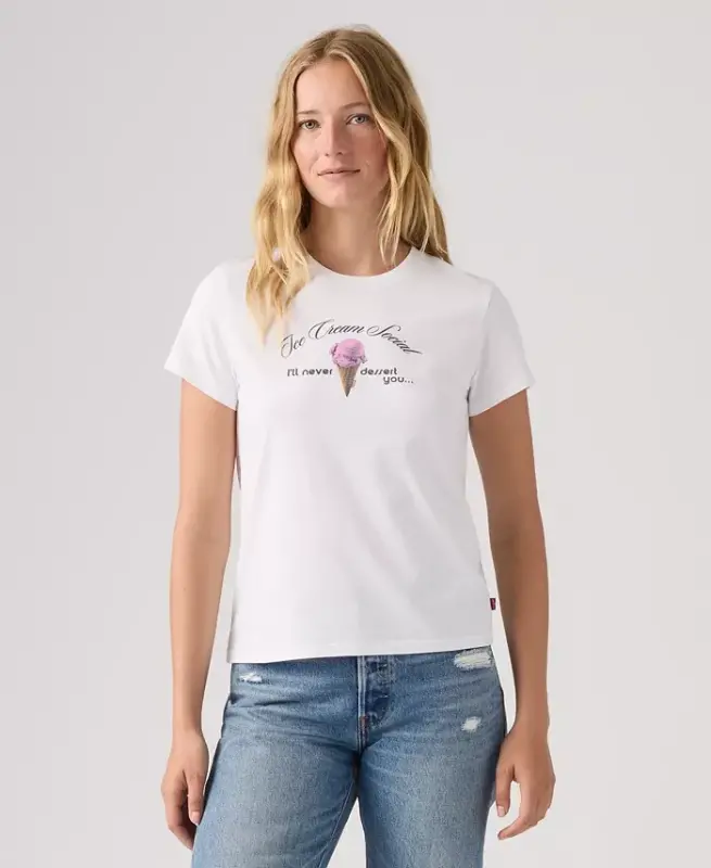 Women's The Perfect Crew Neck Cotton T-Shirt - Roll With It Bright White - 4