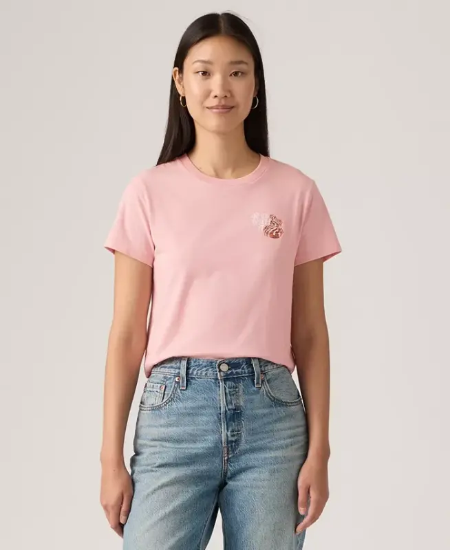 Women's The Perfect Crew Neck Cotton T-Shirt - Roll With It Coral Blush - LEVI'S