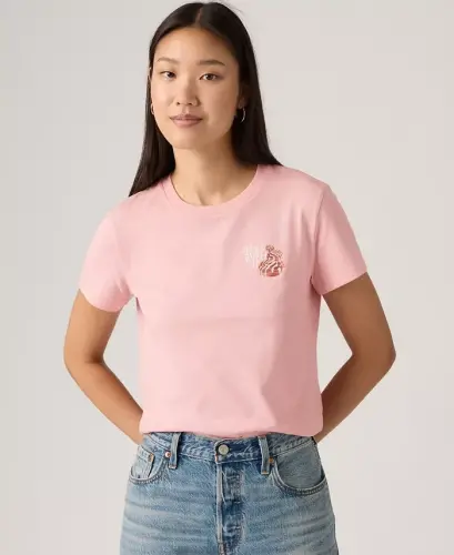 Women's The Perfect Crew Neck Cotton T-Shirt - Roll With It Coral Blush - 3