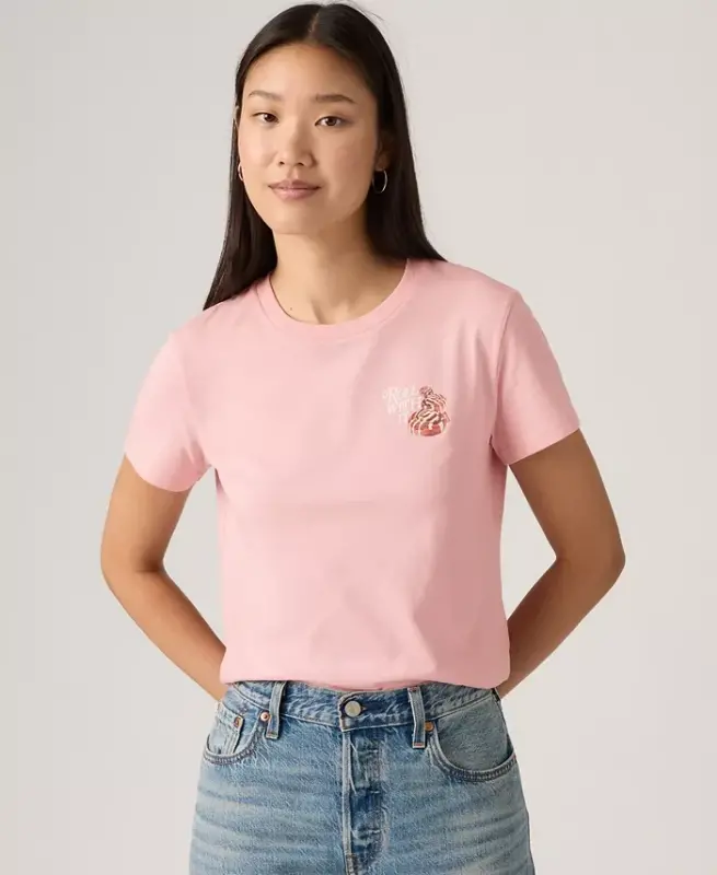 Women's The Perfect Crew Neck Cotton T-Shirt - Roll With It Coral Blush - 3