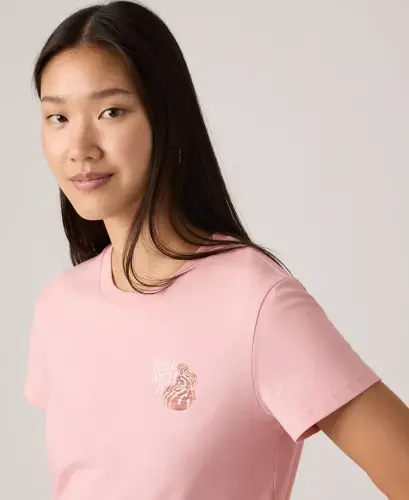 Women's The Perfect Crew Neck Cotton T-Shirt - Roll With It Coral Blush - 4