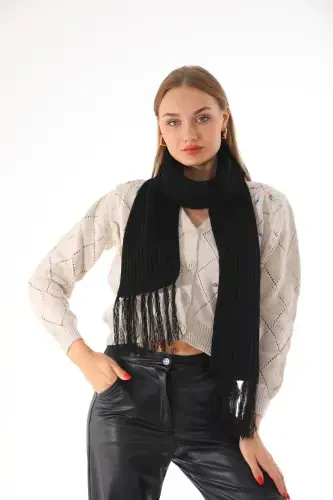 Women's Thessaloniki Knit Black Scarf-Black - 3
