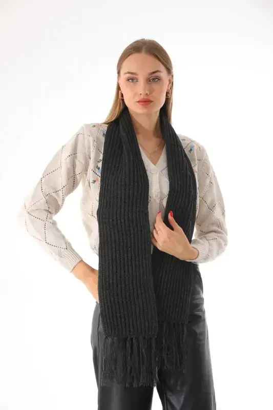 Women's Thessaloniki Knitted Anthracite Scarf-Anthracite - 1