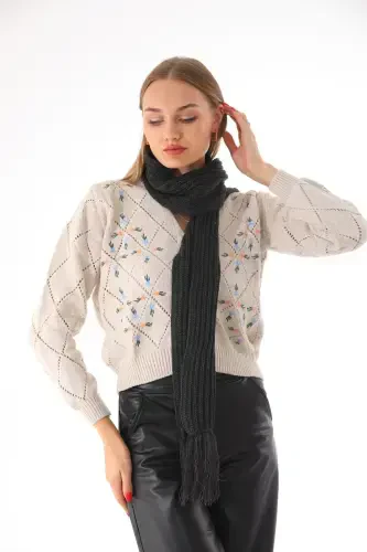 Women's Thessaloniki Knitted Anthracite Scarf-Anthracite - 2