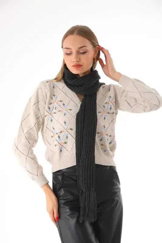 Women's Thessaloniki Knitted Anthracite Scarf-Anthracite - 2