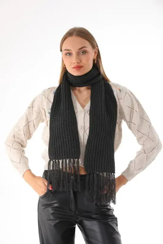 Women's Thessaloniki Knitted Anthracite Scarf-Anthracite - 3