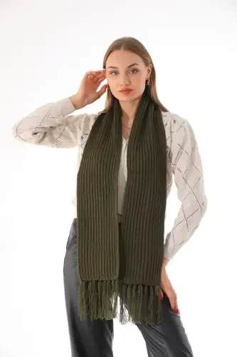 Women's Thessaloniki Knitted Khaki Scarf-Khaki - 1