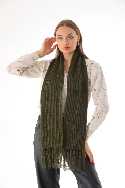 Women's Thessaloniki Knitted Khaki Scarf-Khaki - RITAGARCIA
