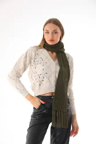 Women's Thessaloniki Knitted Khaki Scarf-Khaki - RITAGARCIA (1)