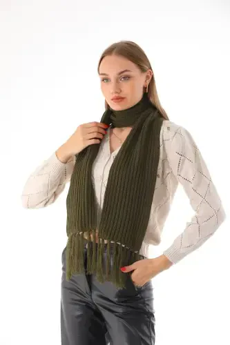 Women's Thessaloniki Knitted Khaki Scarf-Khaki - 3