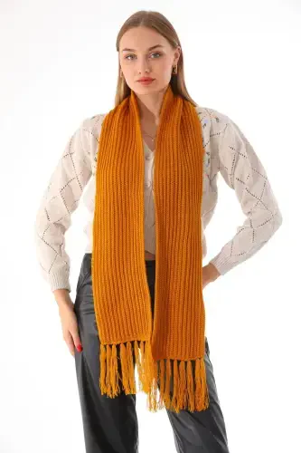 Women's Thessaloniki Knitted Mustard Scarf-Mustard - 1