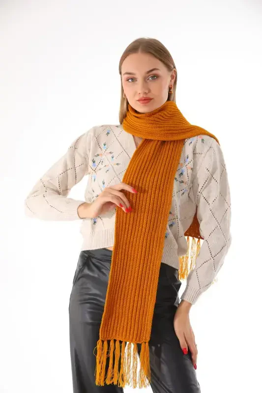Women's Thessaloniki Knitted Mustard Scarf-Mustard - 2