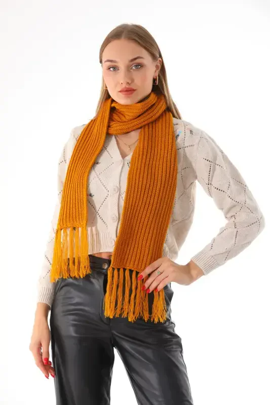Women's Thessaloniki Knitted Mustard Scarf-Mustard - 3