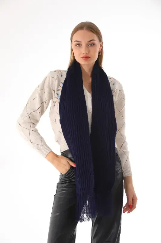 Women's Thessaloniki Knitted Navy Blue Scarf-Navy Blue - RITAGARCIA