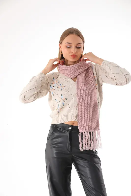 Women's Thessaloniki Knitted Powder Scarf-Powder - 2