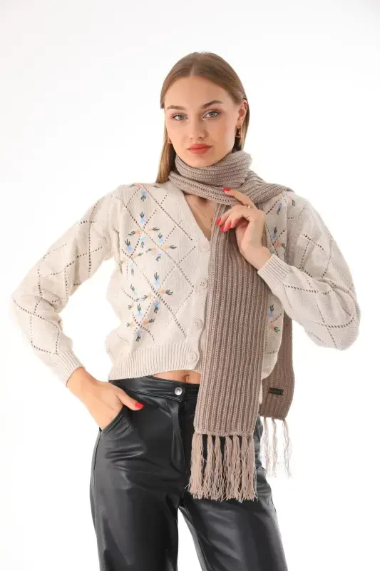 Women's Thessaloniki Knitted Stone Scarf-Stone - 2