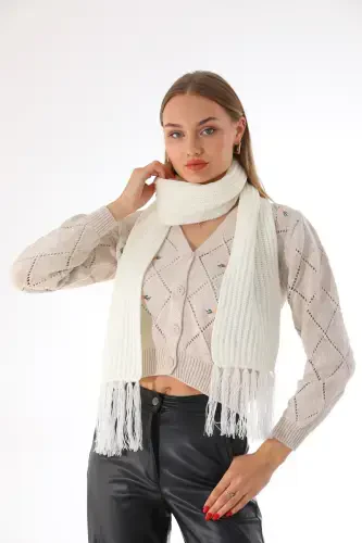Women's Thessaloniki Knitted White Scarf-White - 3