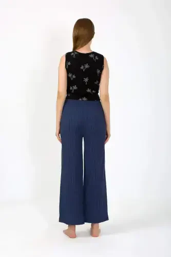 Women's Thick Strap Bodysuit Wide Leg Pants 2-Piece Set Black 4221 - 11