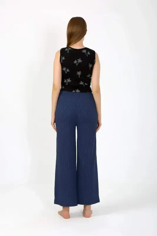 Women's Thick Strap Bodysuit Wide Leg Pants 2-Piece Set Black 4221 - 7