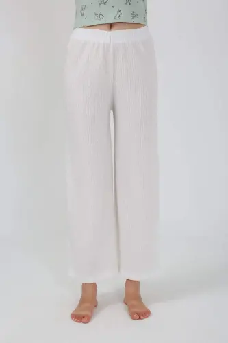Women's Thick Strap Bodysuit Wide Leg Pants 2-Piece Set White 4219 - 7