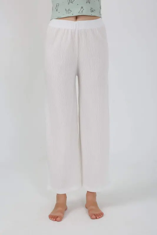 Women's Thick Strap Bodysuit Wide Leg Pants 2-Piece Set White 4219 - 7