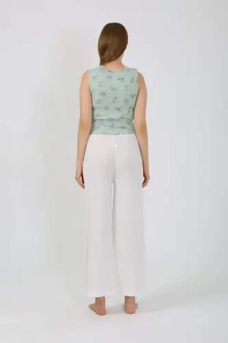 Women's Thick Strap Bodysuit Wide Leg Pants 2-Piece Set White 4219 - 9