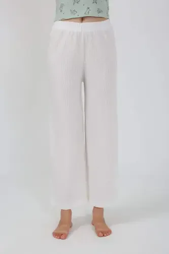 Women's Thick Strap Bodysuit Wide Leg Pants 2-Piece Set White 4219 - 7