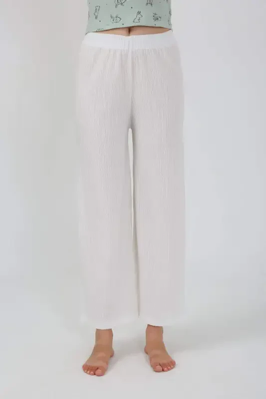 Women's Thick Strap Bodysuit Wide Leg Pants 2-Piece Set White 4219 - 7