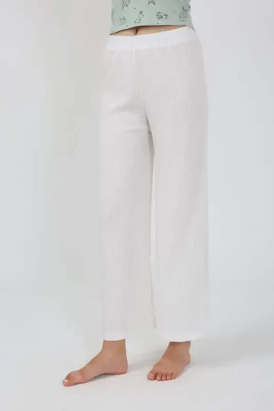 Women's Thick Strap Bodysuit Wide Leg Pants 2-Piece Set White 4219 - 8