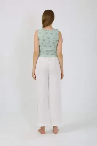 Women's Thick Strap Bodysuit Wide Leg Pants 2-Piece Set White 4219 - 9