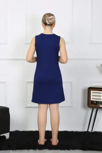 Women's Thick Strap Cotton Knee-Length Navy Blue Nightgown 11310 - 5