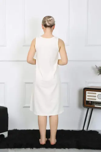 Women's Thick Strap Cotton Long Ecru Nightdress 12001 - 3