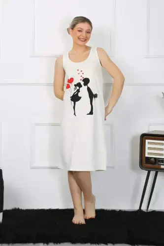 Women's Thick Strap Cotton Long Ecru Nightdress 12001 - 1