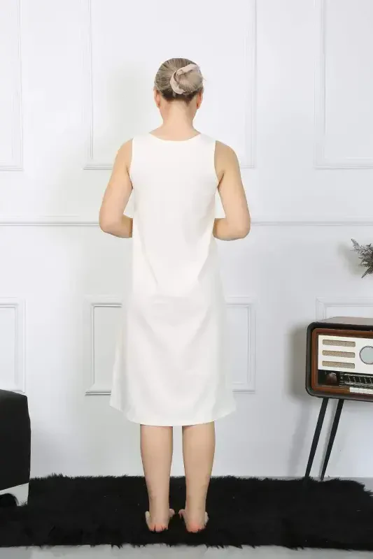 Women's Thick Strap Cotton Long Ecru Nightdress 12001 - 3