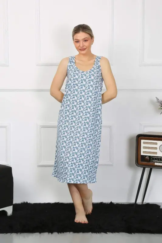 Women's Thick Strap Cotton Long Nightgown 12005 - 6