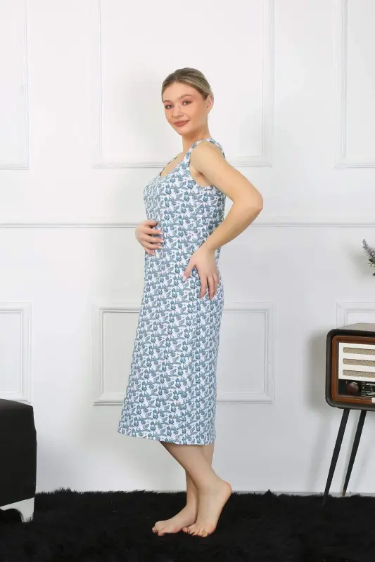 Women's Thick Strap Cotton Long Nightgown 12005 - 10