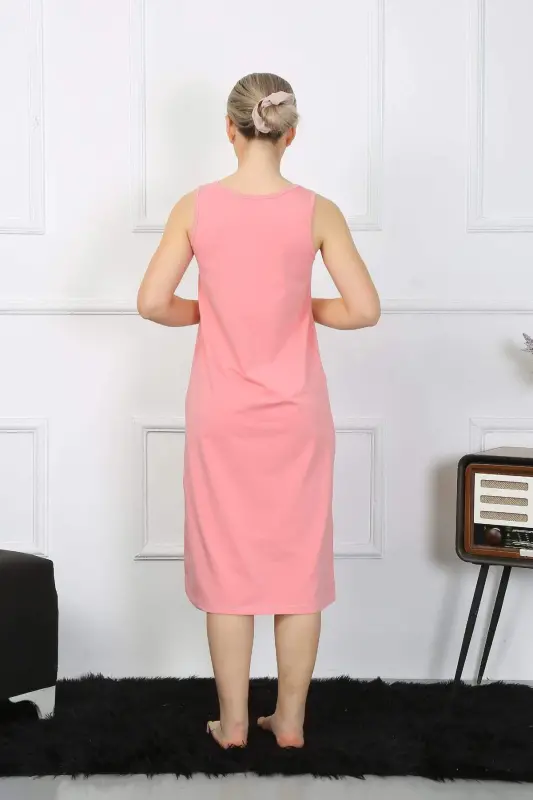 Women's Thick Strap Cotton Long Pink Nightgown 12001 - BÜYÜKBEDENIZ