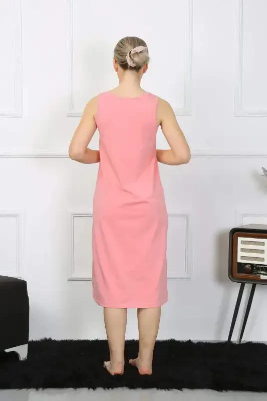 Women's Thick Strap Cotton Long Pink Nightgown 12001 - 1