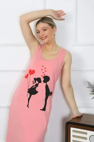 Women's Thick Strap Cotton Long Pink Nightgown 12001 - 3