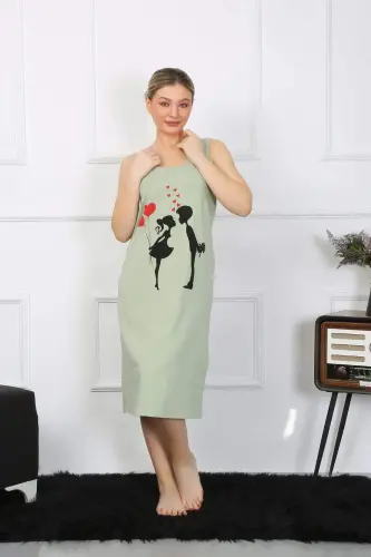 Women's Thick Strap Cotton Long Pistachio Green Nightgown 12001 - BÜYÜKBEDENIZ (1)