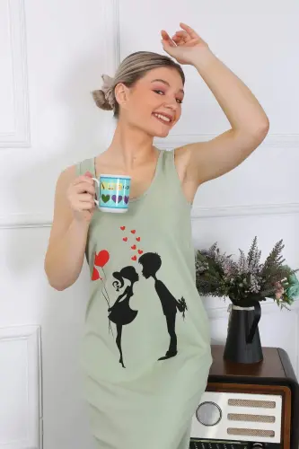 Women's Thick Strap Cotton Long Pistachio Green Nightgown 12001 - 4