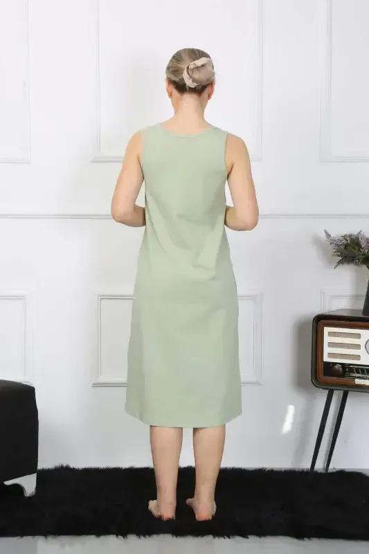 Women's Thick Strap Cotton Long Pistachio Green Nightgown 12001 - 3