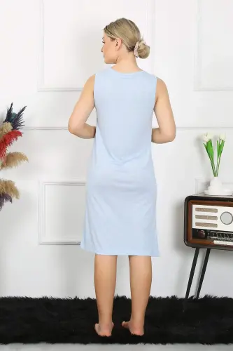 Women's Thick Strap Cotton Nightgown Blue 14001 - BÜYÜKBEDENIZ (1)