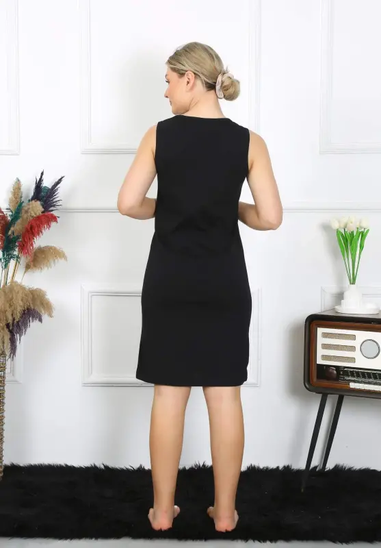 Women's Thick Strap Jersey Nightdress Black 14001 - 3
